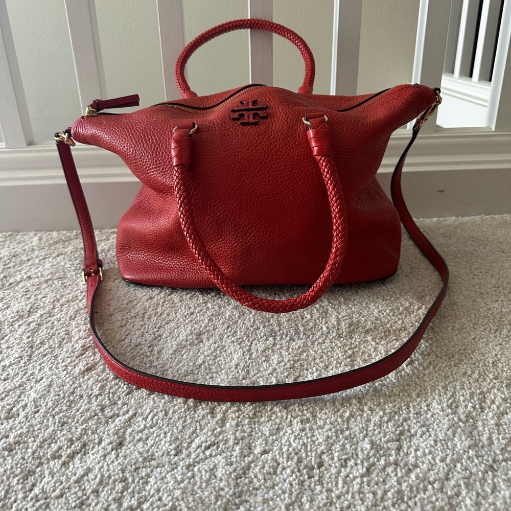 Tory Burch Red Pebbled Leather Shoulder Bag